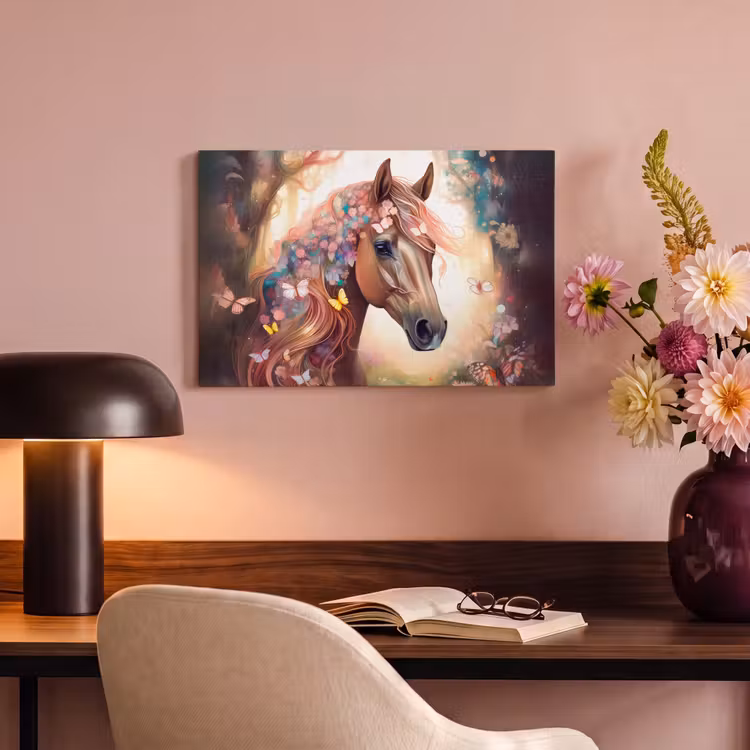 Canvas schilderij - Paard - Natuur - Bloemen - Vlinders - Bos — 4
