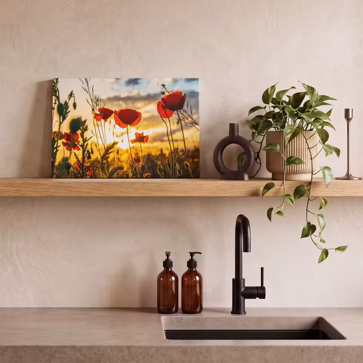 Canvas schilderij - Rode papavers bij een zonsopkomst — 3