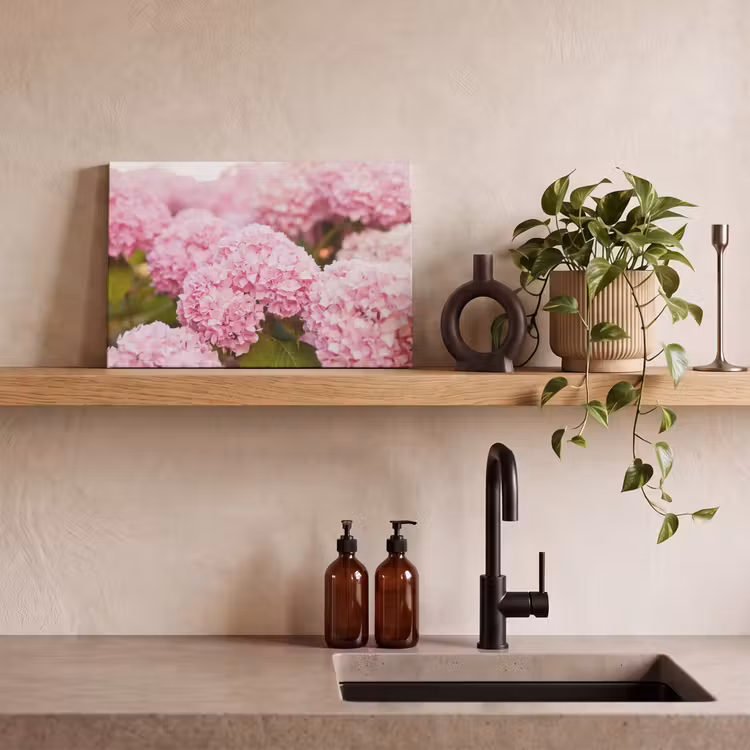 Canvas schilderij - Struik - Bloemen - Roze - Hortensia — 3
