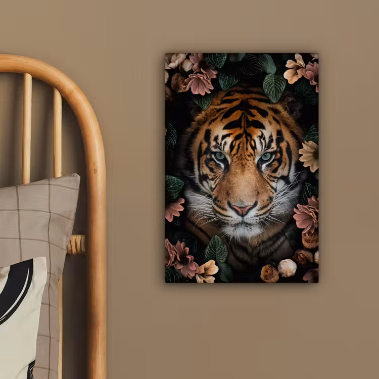 Canvas schilderij - Tijger - Bloemen - Bladeren — 3