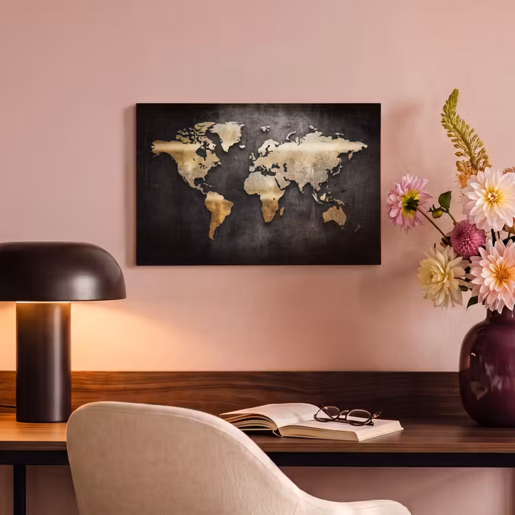 Canvas schilderij - Wereldkaart - Goud - Aarde — 4