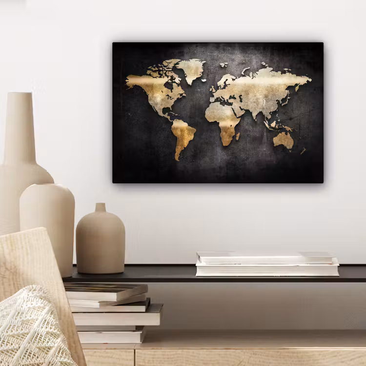 Canvas schilderij - Wereldkaart - Goud - Aarde — 5