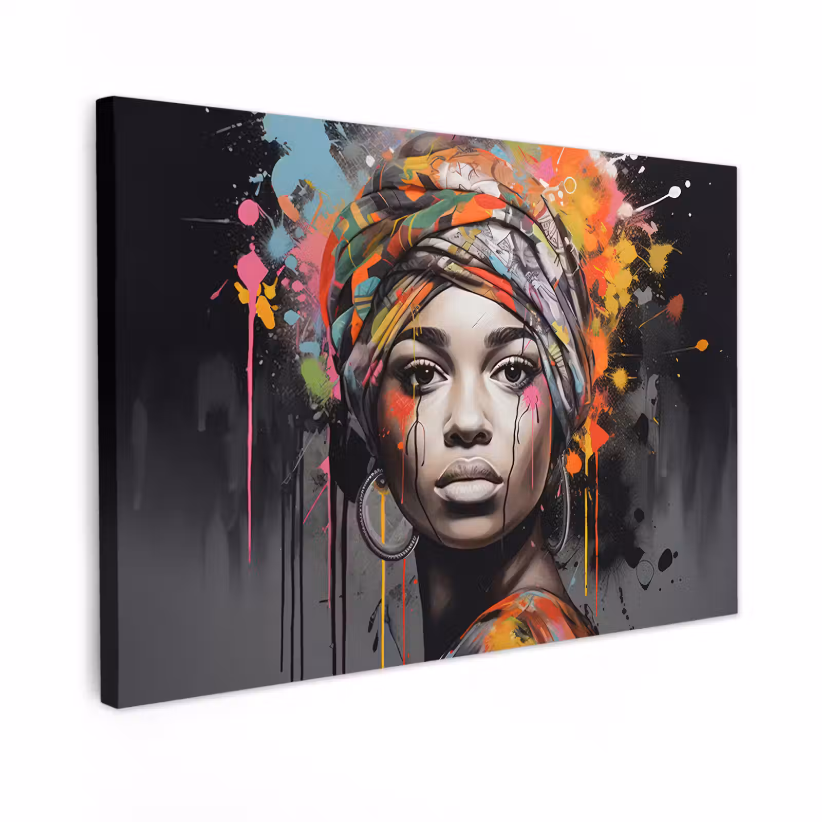 Canvas schilderij - Vrouw - Hoofddoek - Graffiti - Zwart — 1