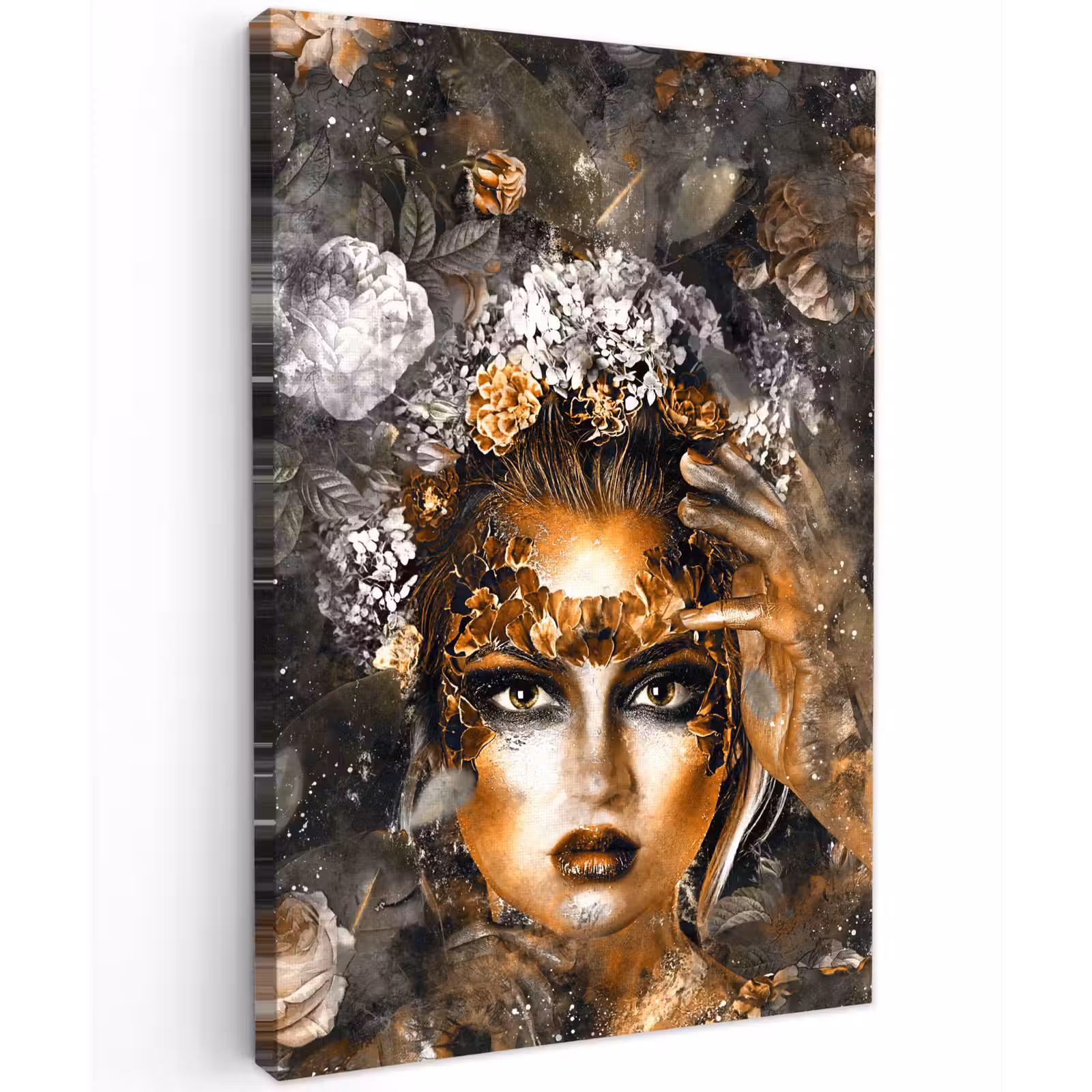 Canvas schilderij - Vrouwen - Bloemen - Goud — 1