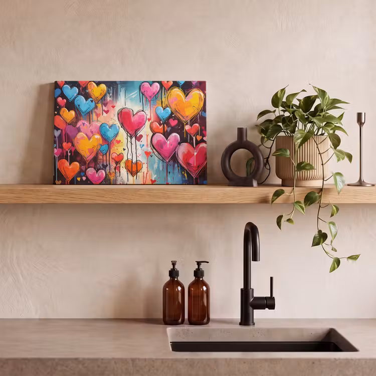 Canvas schilderij - Hartjes - Kleuren - Kunst - Liefde — 3