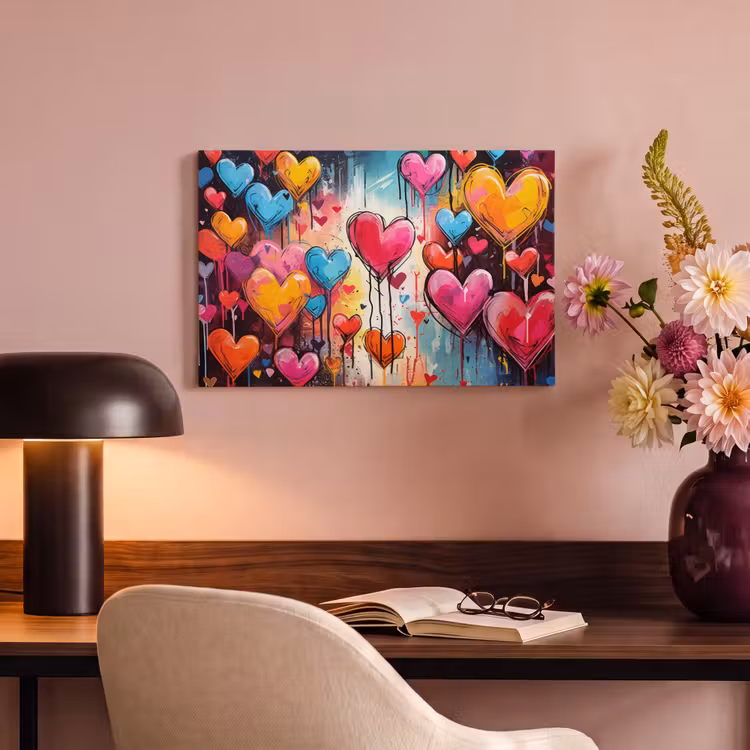 Canvas schilderij - Hartjes - Kleuren - Kunst - Liefde — 4