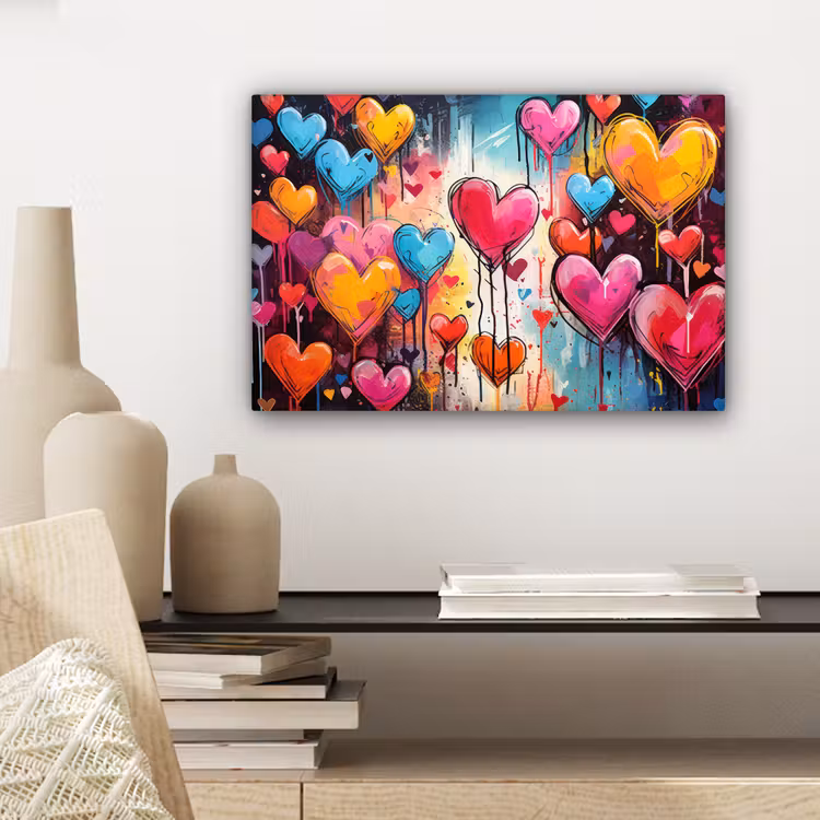 Canvas schilderij - Hartjes - Kleuren - Kunst - Liefde — 5