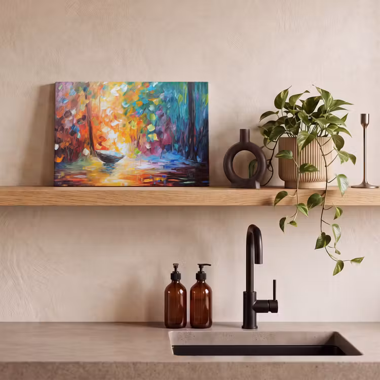 Canvas schilderij - Kleurrijk - Olieverf - Water - Boot — 3