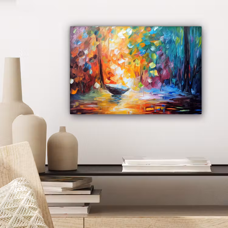Canvas schilderij - Kleurrijk - Olieverf - Water - Boot — 5