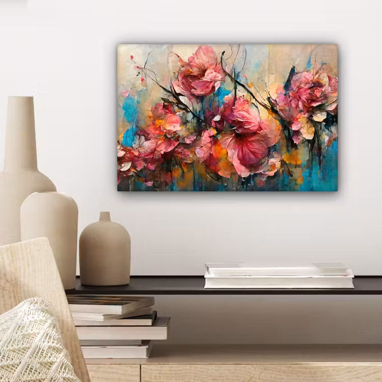 Canvas schilderij - Kunst - Bloemen - Roze - Rozen - Natuur — 5