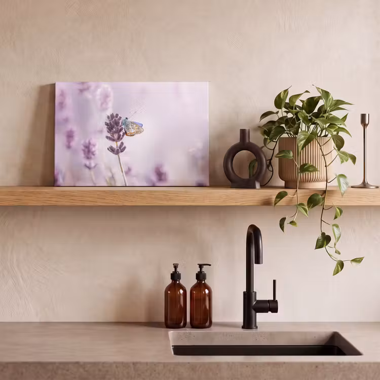 Canvas schilderij - Lavendel - Vlinder - Close-up - Paars — 3
