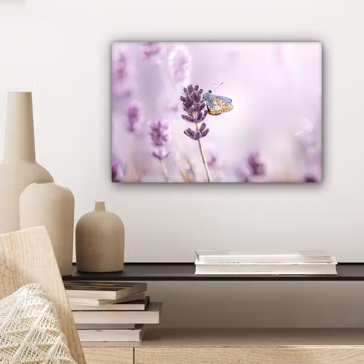 Canvas schilderij - Lavendel - Vlinder - Close-up - Paars — 5