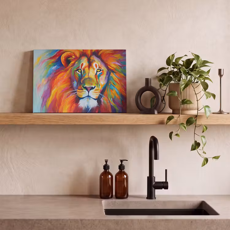 Canvas schilderij - Leeuw - Dieren - Olieverf - Regenboog — 3