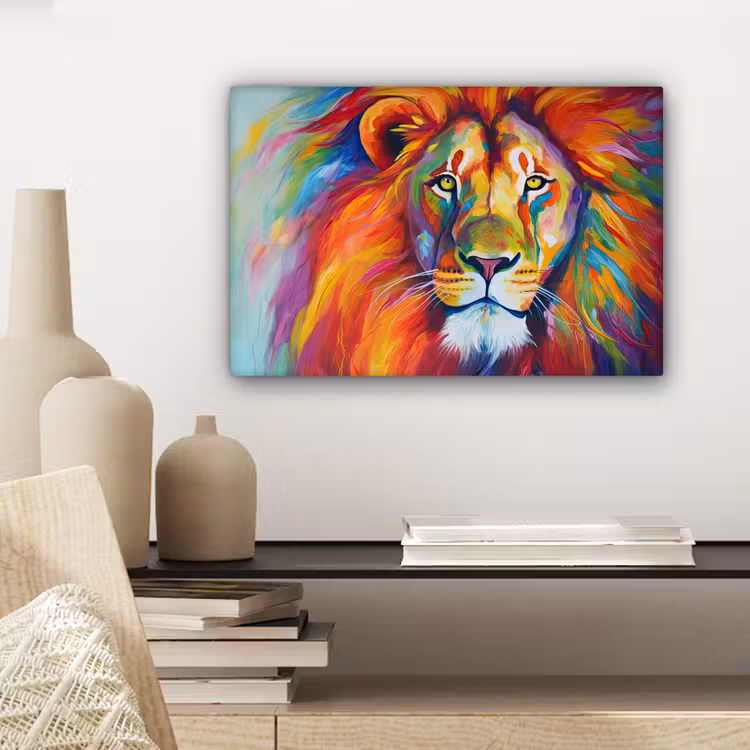 Canvas schilderij - Leeuw - Dieren - Olieverf - Regenboog — 5