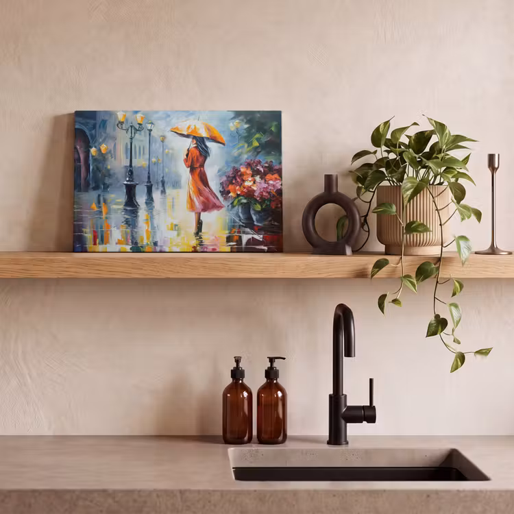 Canvas schilderij - Olieverf - Paraplu - Vrouw - Straat - Kunst — 3