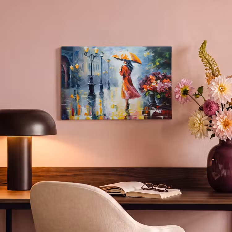 Canvas schilderij - Olieverf - Paraplu - Vrouw - Straat - Kunst — 4