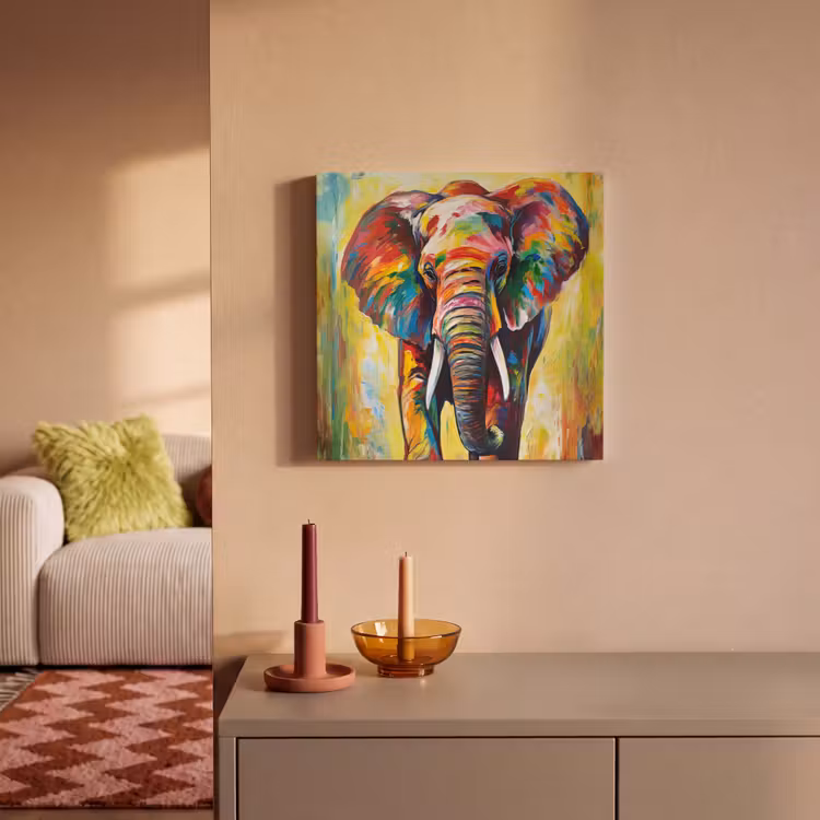 Canvas schilderij - Olifant - Kunst - Schilderij - Dieren - Regenboog — 1