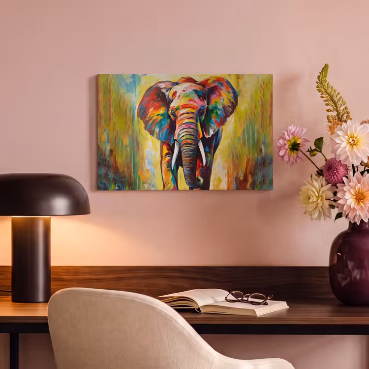 Canvas schilderij - Olifant - Kunst - Schilderij - Dieren - Regenboog — 4