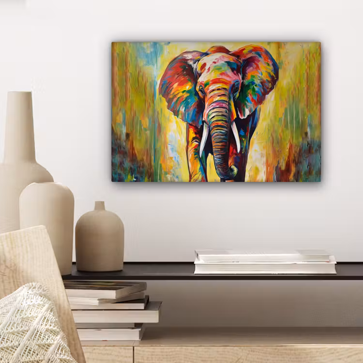 Canvas schilderij - Olifant - Kunst - Schilderij - Dieren - Regenboog — 5
