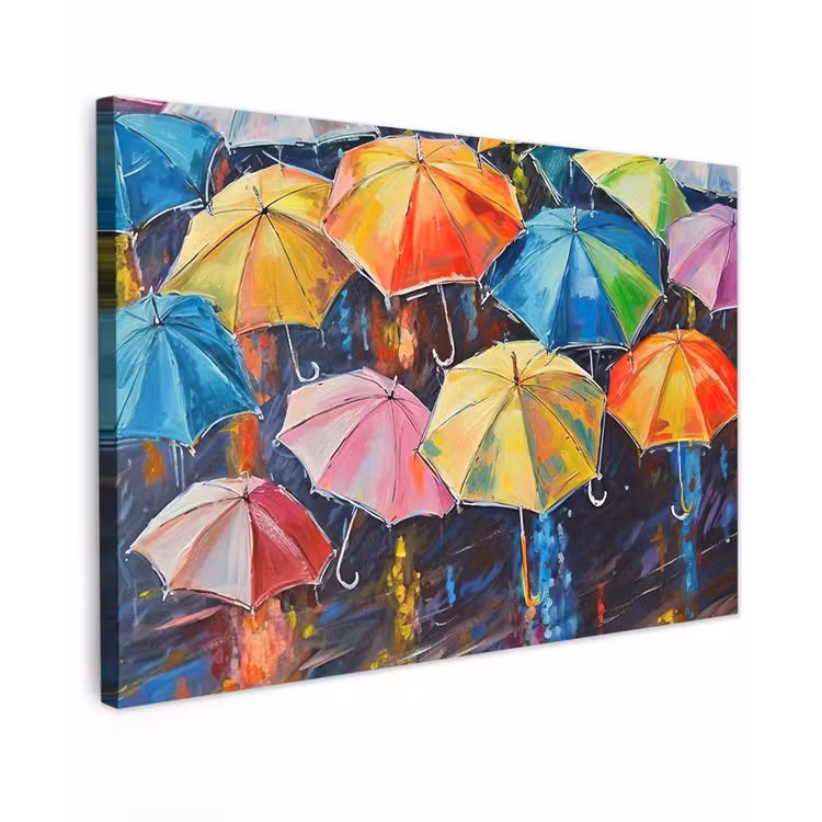 Canvas schilderij - Paraplu's - Schilderij - Kunst - Regenboog — 1
