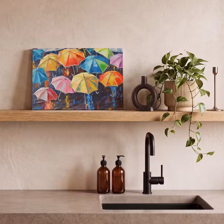 Canvas schilderij - Paraplu's - Schilderij - Kunst - Regenboog — 3