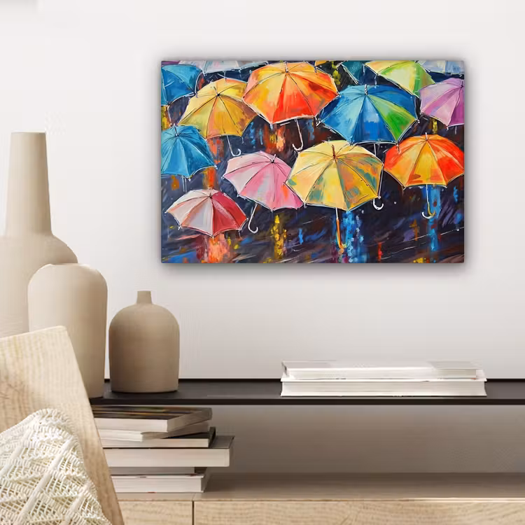 Canvas schilderij - Paraplu's - Schilderij - Kunst - Regenboog — 5