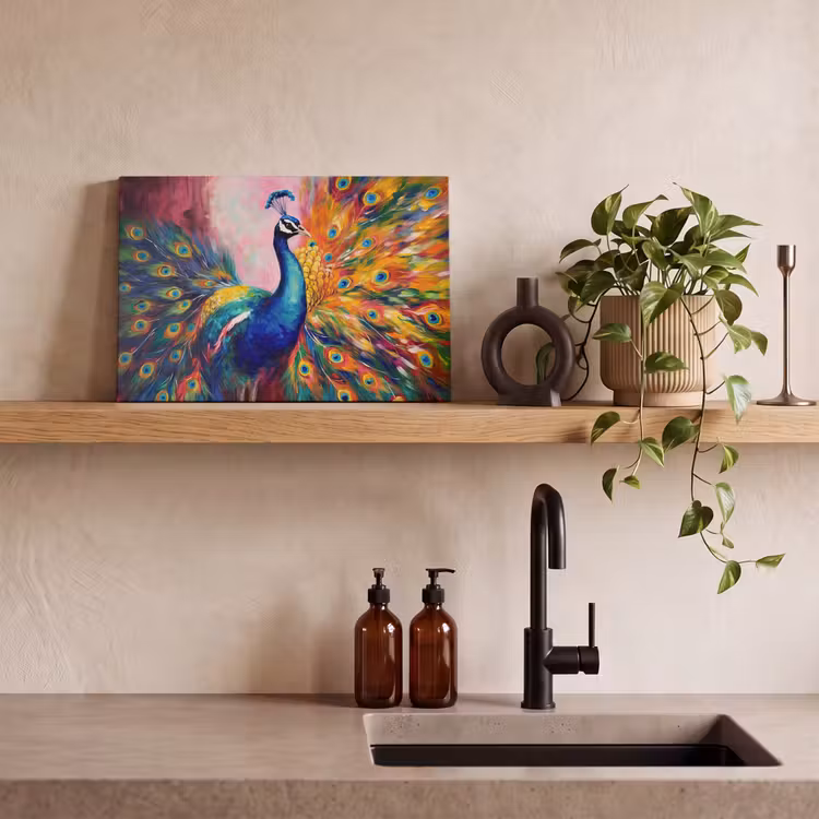 Canvas schilderij - Pauw - Dieren - Schilderij - Regenboog — 3