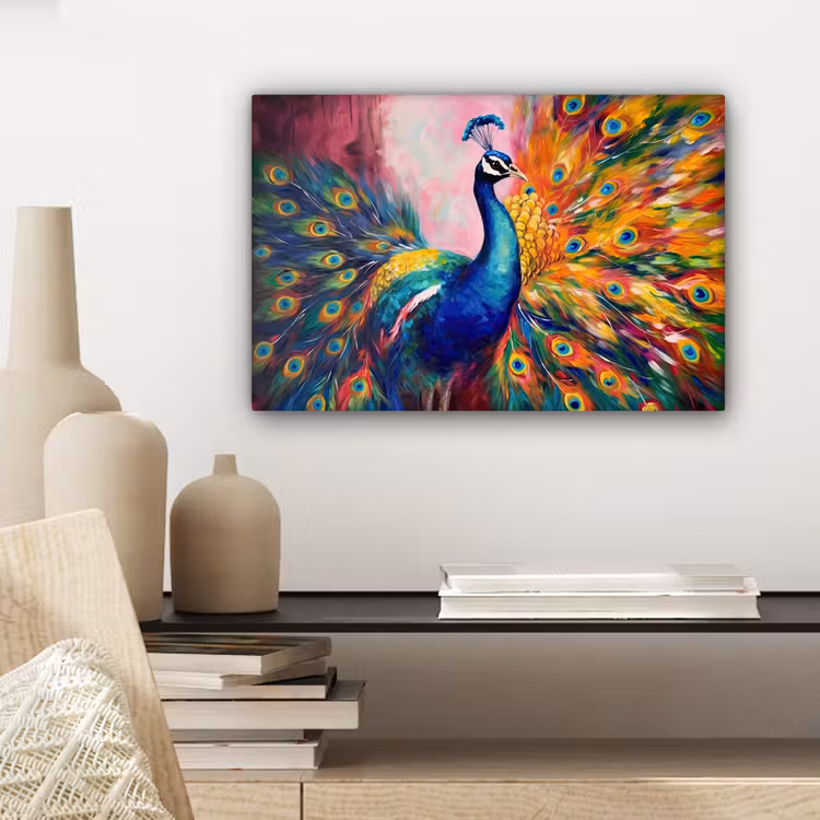 Canvas schilderij - Pauw - Dieren - Schilderij - Regenboog — 5
