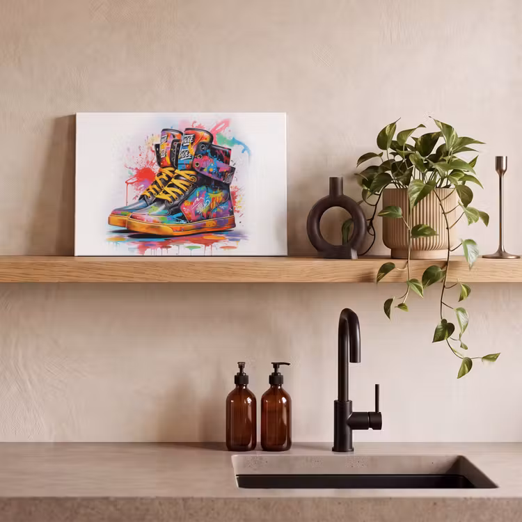 Canvas schilderij - Schoenen - Graffiti - Wit - Kleuren — 3
