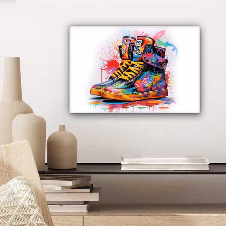Canvas schilderij - Schoenen - Graffiti - Wit - Kleuren — 5