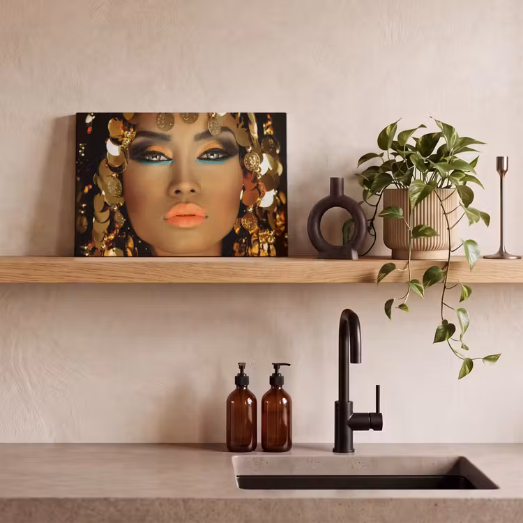 Canvas schilderij - Vrouw - Cleopatra - Goud - Sieraden - Make up - Luxe — 3