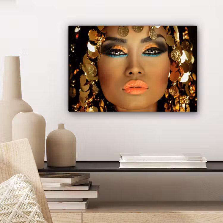 Canvas schilderij - Vrouw - Cleopatra - Goud - Sieraden - Make up - Luxe — 5
