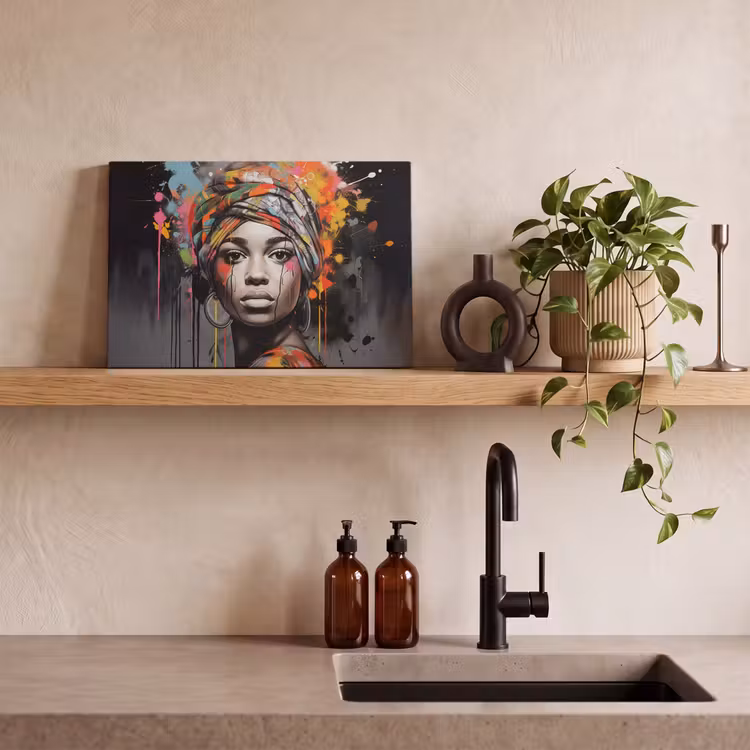 Canvas schilderij - Vrouw - Hoofddoek - Graffiti - Zwart — 3
