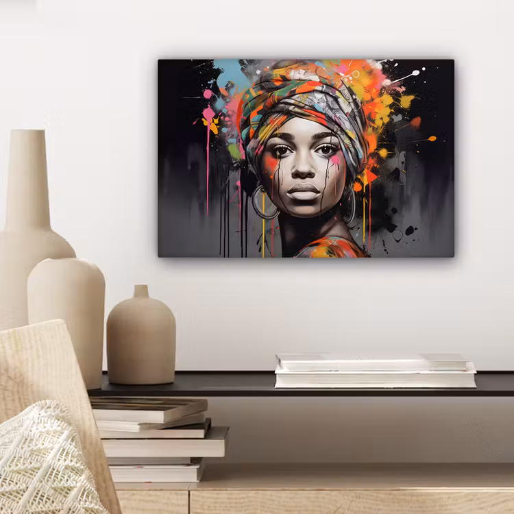 Canvas schilderij - Vrouw - Hoofddoek - Graffiti - Zwart — 5