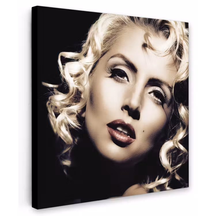 Canvas schilderij - Vrouw - Vintage - Lippenstift - Blond - Krullen — 1