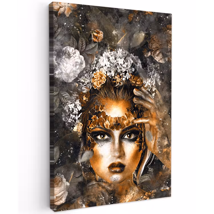 Canvas schilderij - Vrouwen - Bloemen - Goud — 1