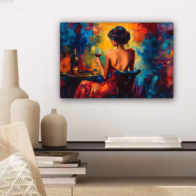 Canvas schilderij - Wijn - Vrouw - Sfeervol - Kleurrijk — 5