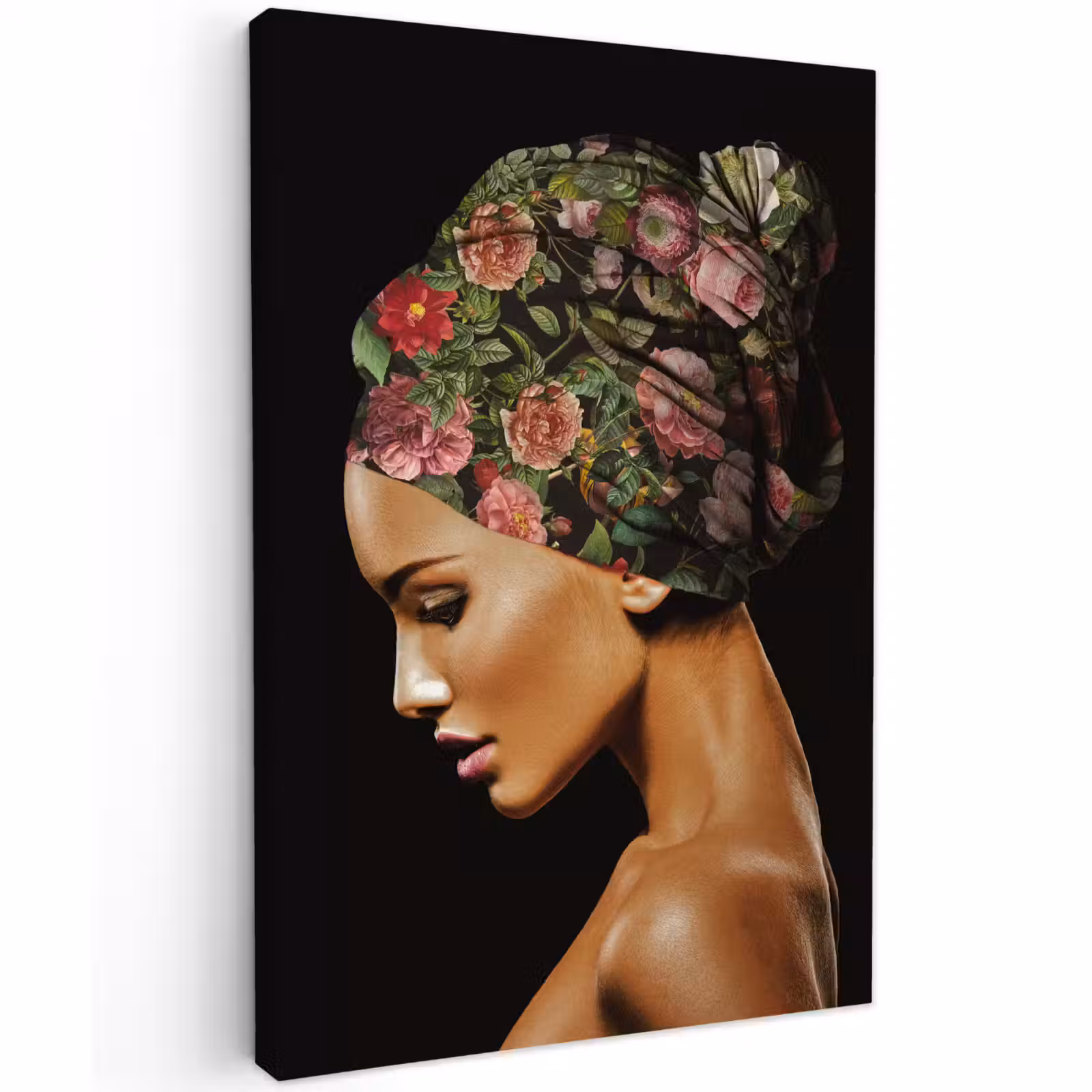 Canvas schilderij - Vrouw - Hoofddoek - Bloemen — 1