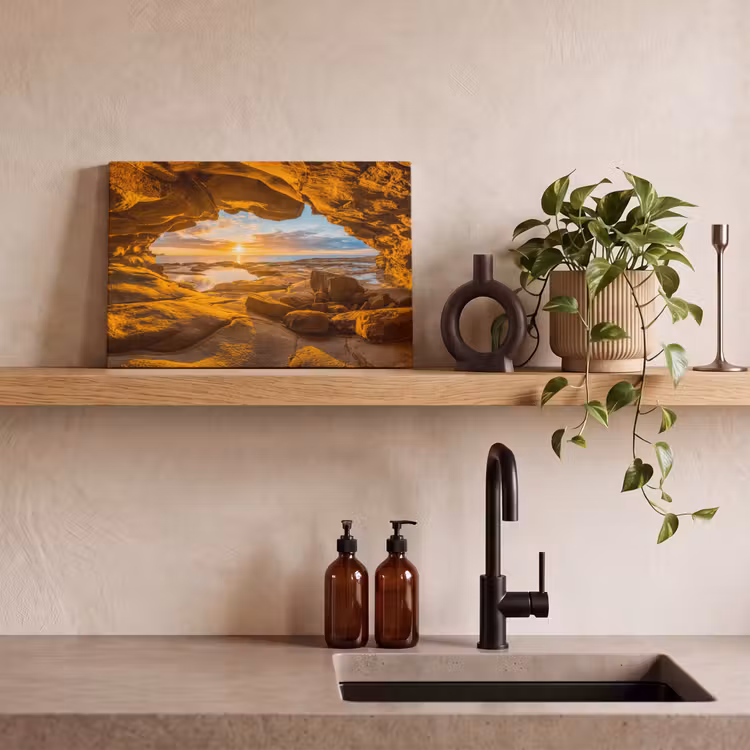 Canvas schilderij - Grot - Zee - Horizon - Zonsondergang — 2