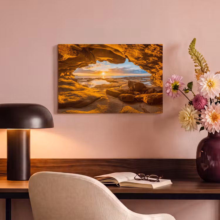 Canvas schilderij - Grot - Zee - Horizon - Zonsondergang — 3