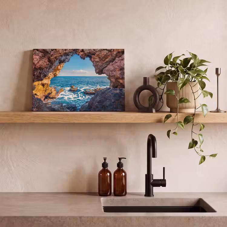 Canvas schilderij - Grot - Zee - Rotsen - Natuur — 2