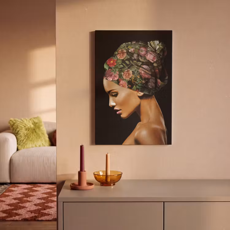 Canvas schilderij - Vrouw - Hoofddoek - Bloemen — 2