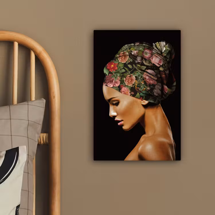 Canvas schilderij - Vrouw - Hoofddoek - Bloemen — 3