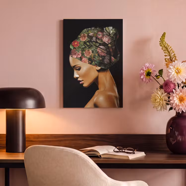 Canvas schilderij - Vrouw - Hoofddoek - Bloemen — 4