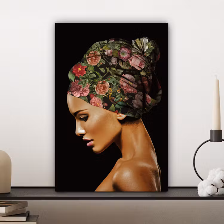 Canvas schilderij - Vrouw - Hoofddoek - Bloemen — 5