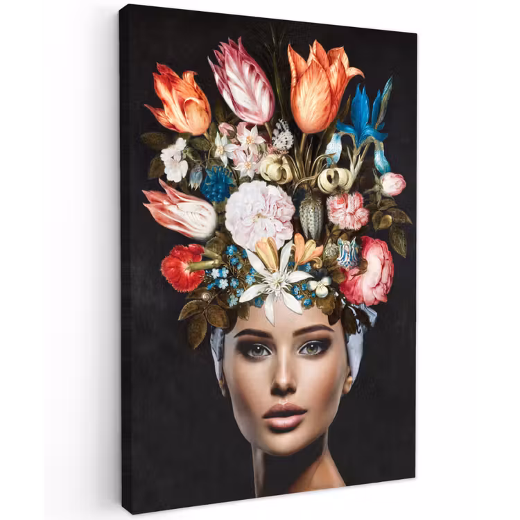 Canvas schilderij - Vrouw - Kleurrijk - Bloemen — 1