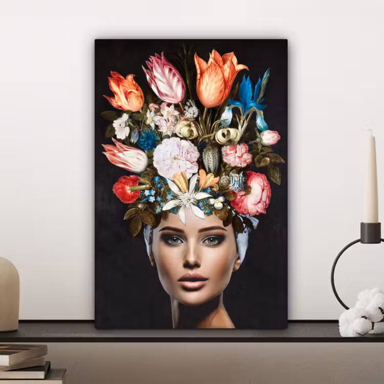 Canvas schilderij - Vrouw - Kleurrijk - Bloemen — 5