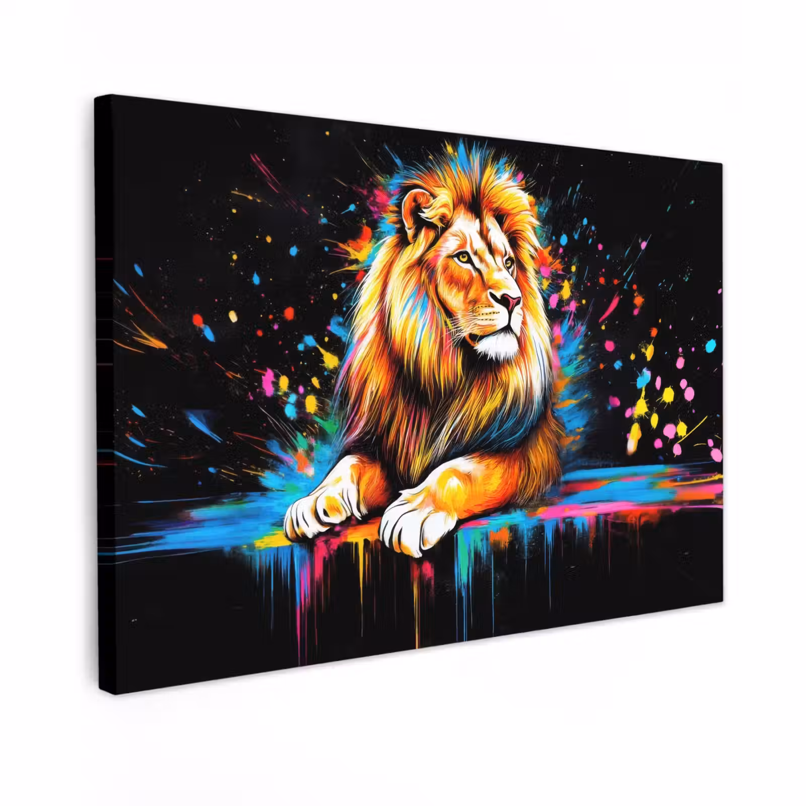 Canvas schilderij - Leeuw - Kleurrijk - Spetters — 1