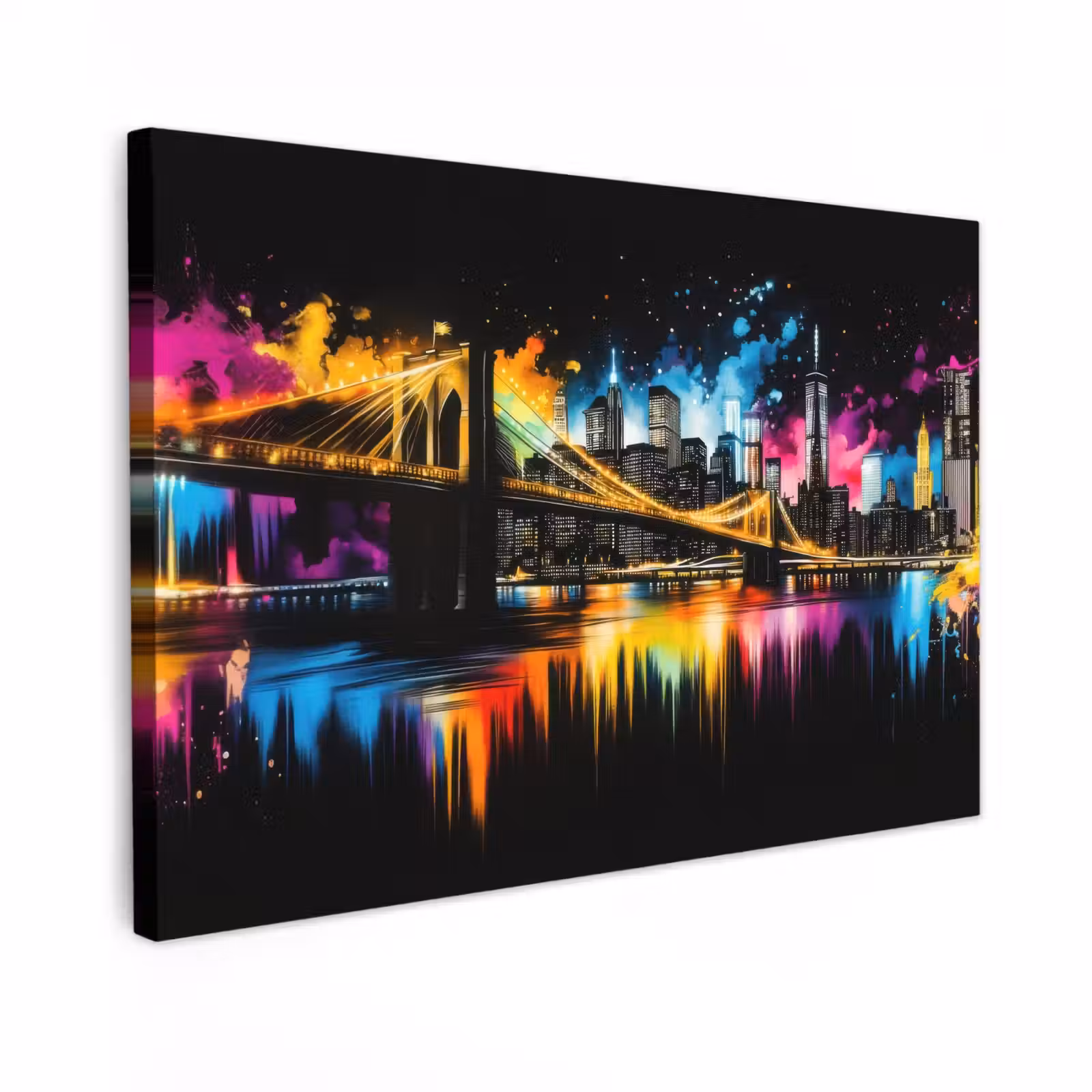 Canvas schilderij - Skyline - Brug - Verlichting - Kleuren — 1