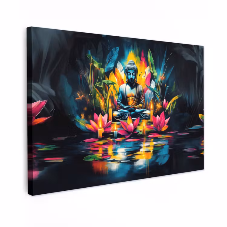 Canvas schilderij - Kaarsen - Bloemen - Buddha - Water — 1
